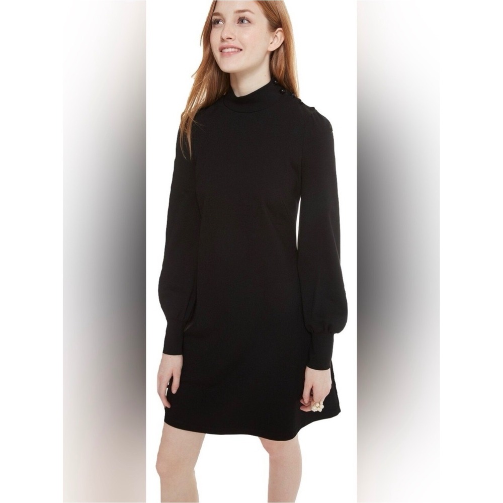 Kate Spade New York Broome Street Mockneck Ponte Dress Black Button M